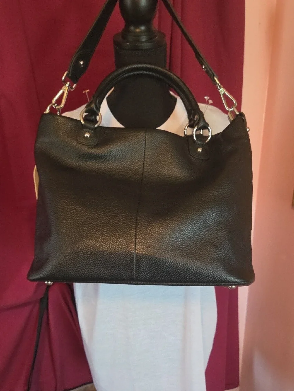 Black Leather Tote Bag - Classic Women's Handbag